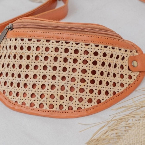 Raja Leather and Cane Sling Bag/Fanny Pack (camel) - NWT - Picture 3 of 4
